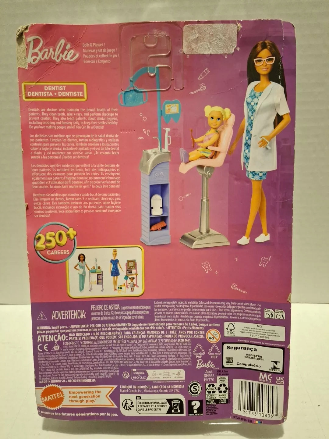 Barbie You Can Be Anything: DENTIST (2) Dolls & Playset New Damaged Package