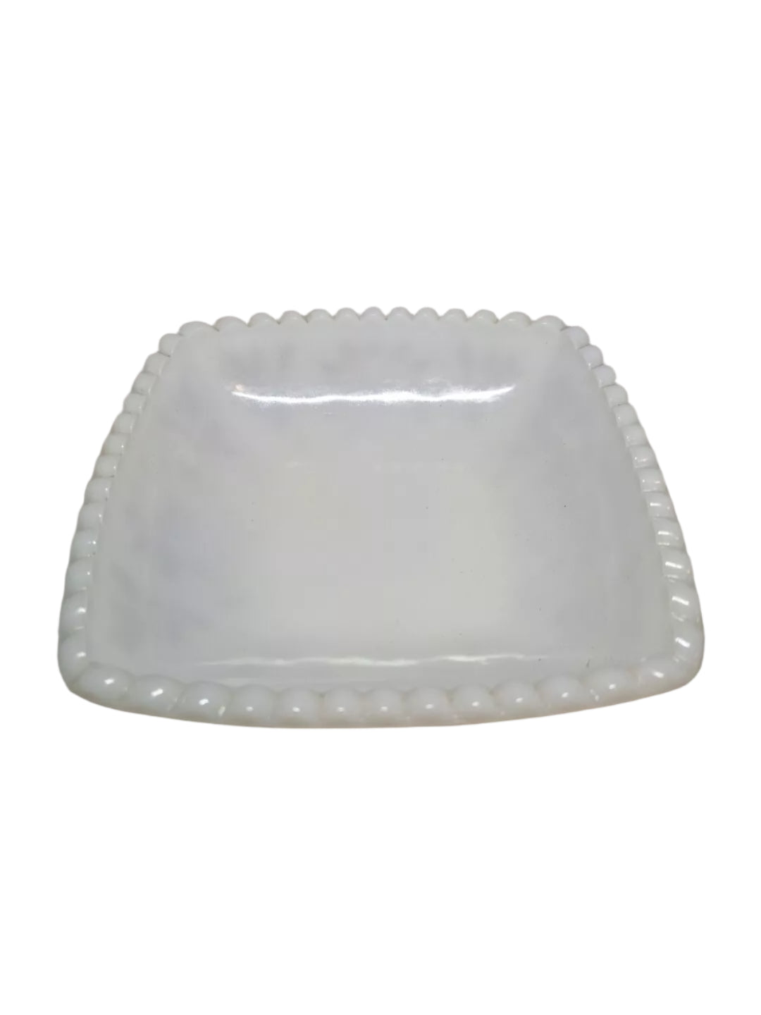 Vintage Hazel Atlas Milk Glass Square Prism Prescut Bowl Scalloped Rim