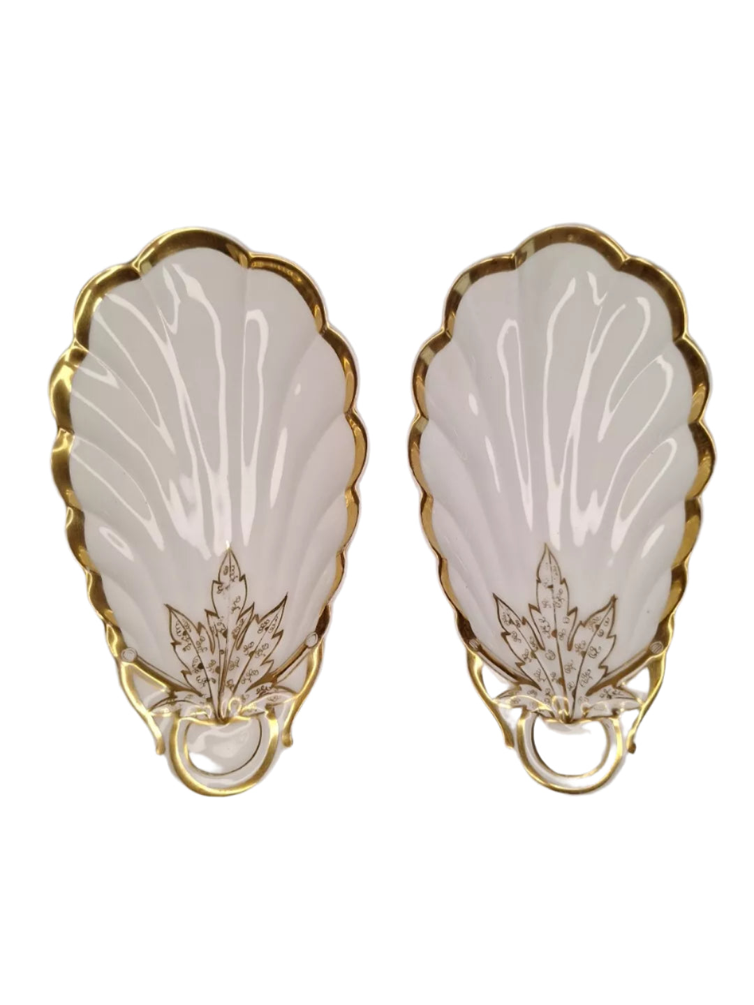 Haviland Limoges 3 Pc Seashell Gold Rim Ceramic Serving Set 19th Century Antique