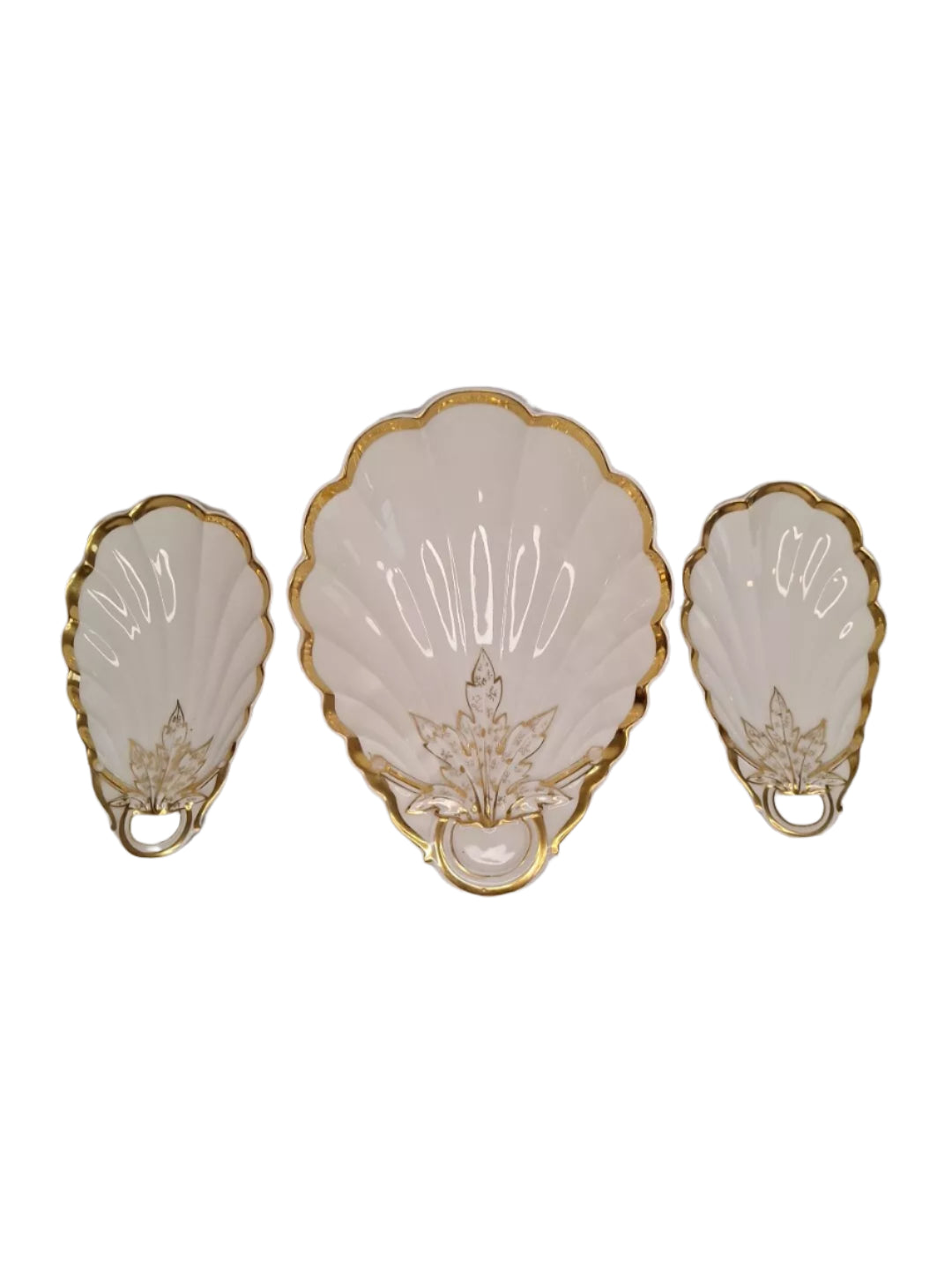 Haviland Limoges 3 Pc Seashell Gold Rim Ceramic Serving Set 19th Century Antique