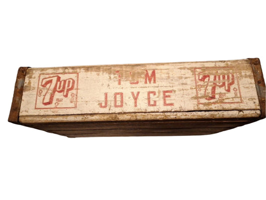 VINTAGE WOODEN 7 UP CRATE TOM JOYCE White and Red