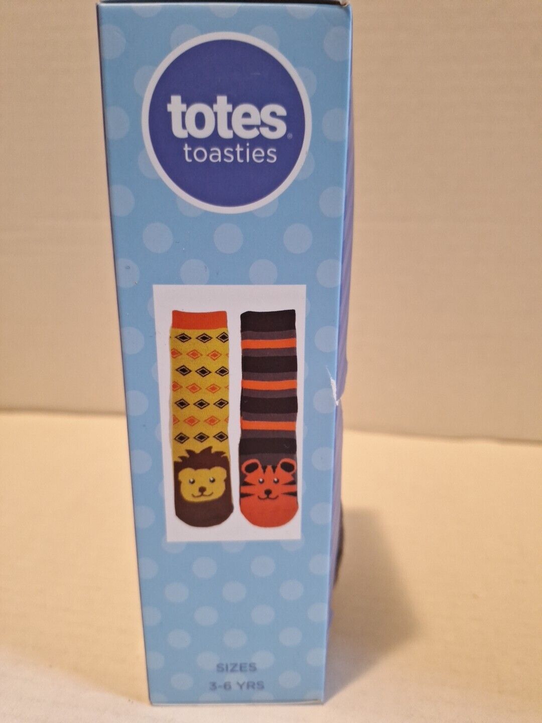 Totes Toasties-Kids Slipper Socks, Tiger & Lion, 3-6 Yrs. NIB Damaged Packaging