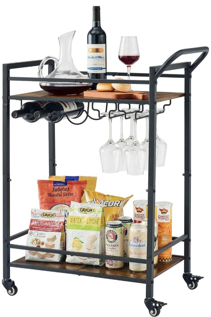 Tajsoon 2 Tier Rolling Bar Cart Gold & White