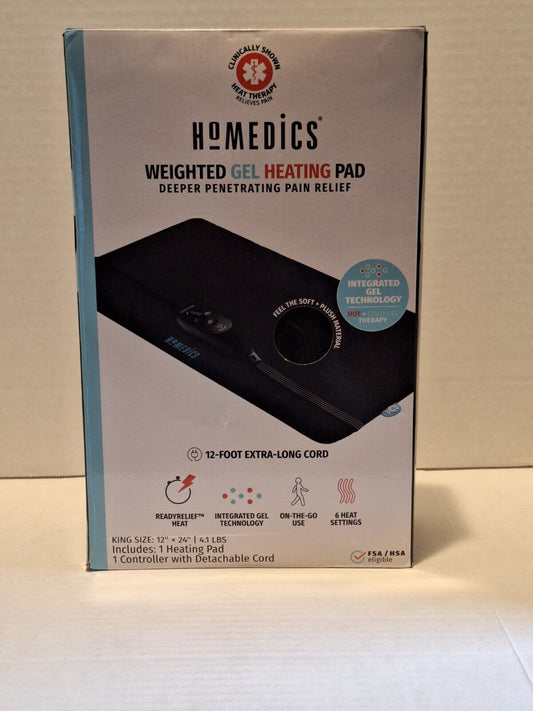 Homedics Weighted Gel HeatingPad King Size 12" X 24" 12' cord 6 heat settings