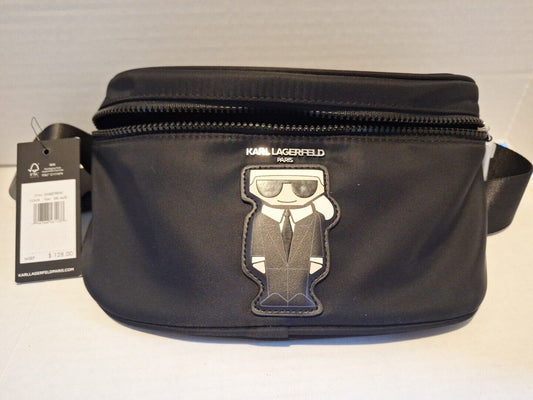 Karl Lagerfeld Paris Black Monogram Strap Cross Body Bag Fanny Pack