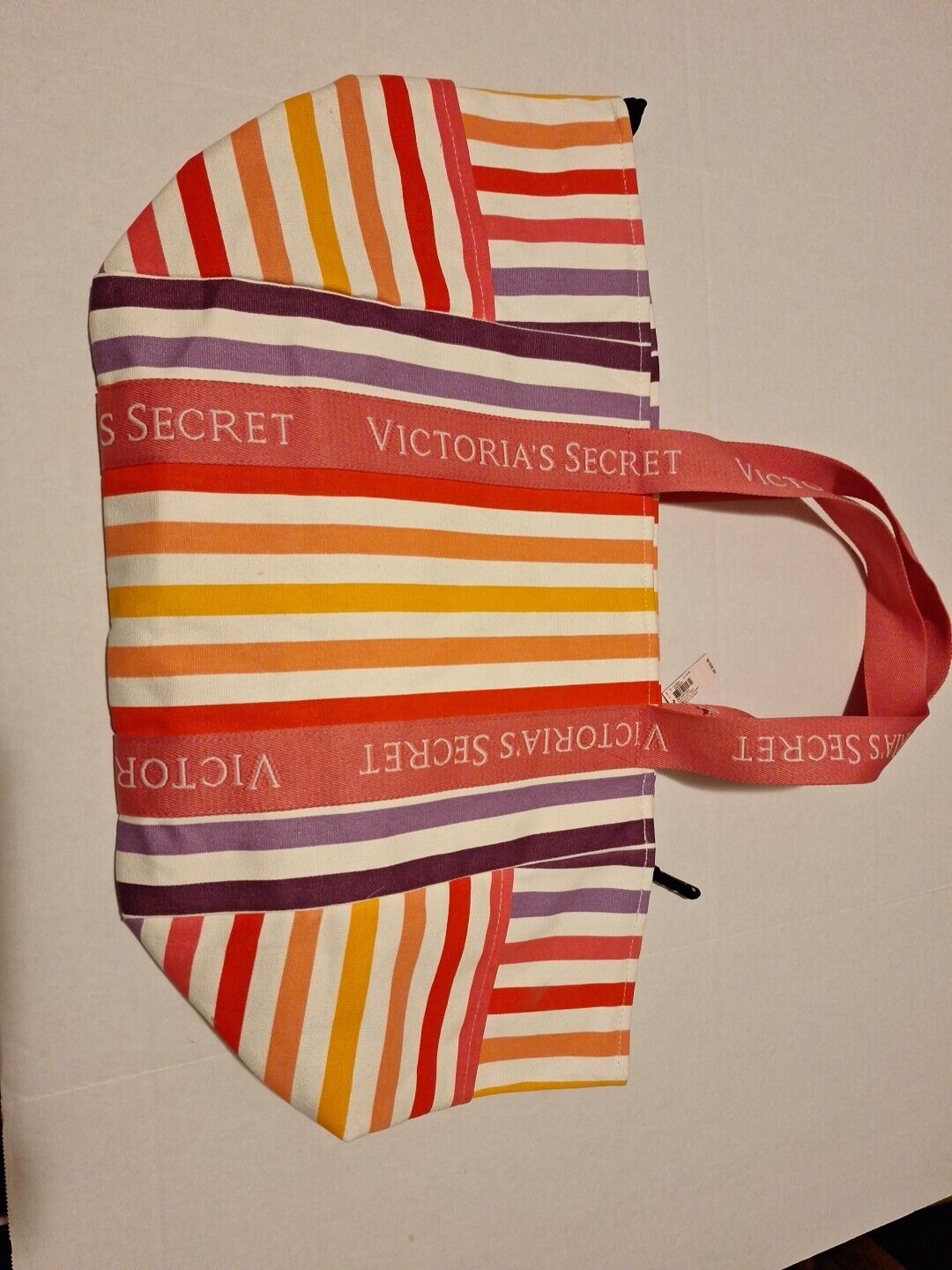 Victoria’s Secret Zip Tote Beach Bag Weekender NEW Logo Multi Stripe Gym Travel