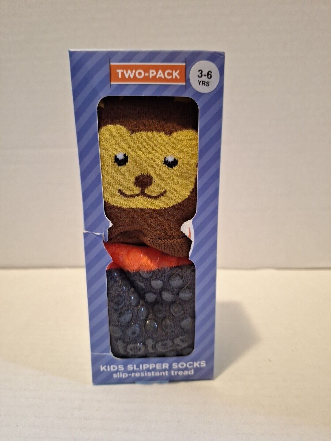 Totes Toasties-Kids Slipper Socks, Tiger & Lion, 3-6 Yrs. NIB Damaged Packaging
