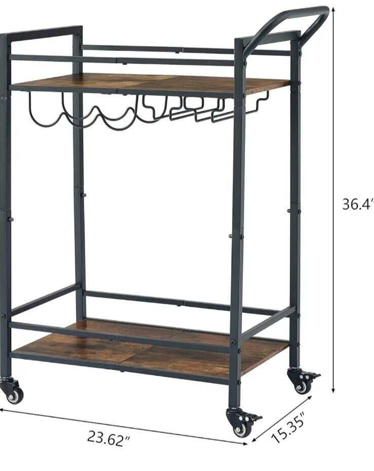 Tajsoon 2 Tier Rolling Bar Cart Gold & White