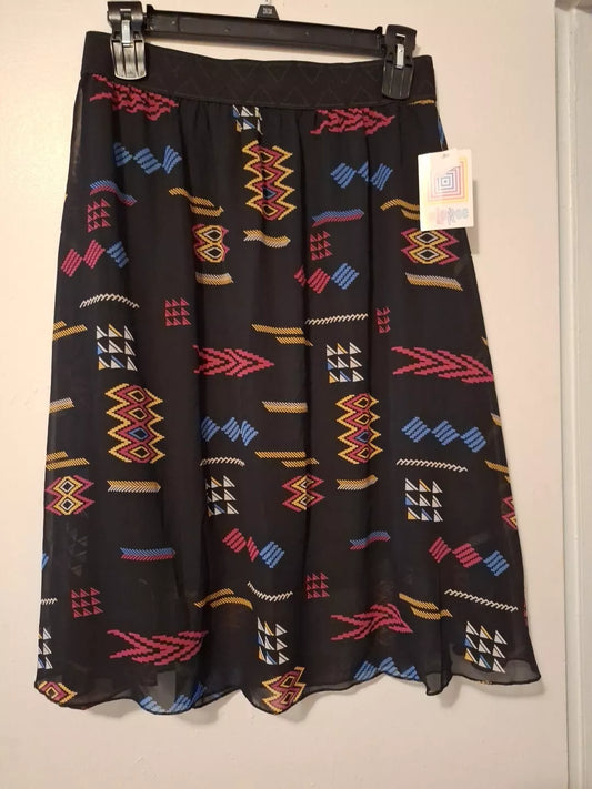 New Lularoe Skirt Size Large Black multicolor Women Skirt With Sewn In Slip