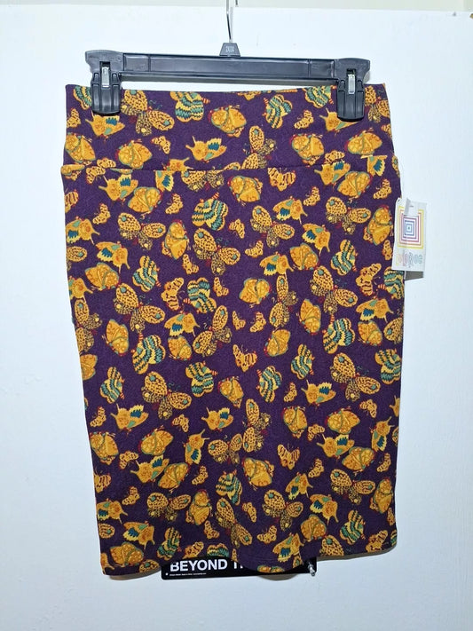 LULAROE Women's M Purple Butterflies CASSIE Polyester Spandex Skirt NWT