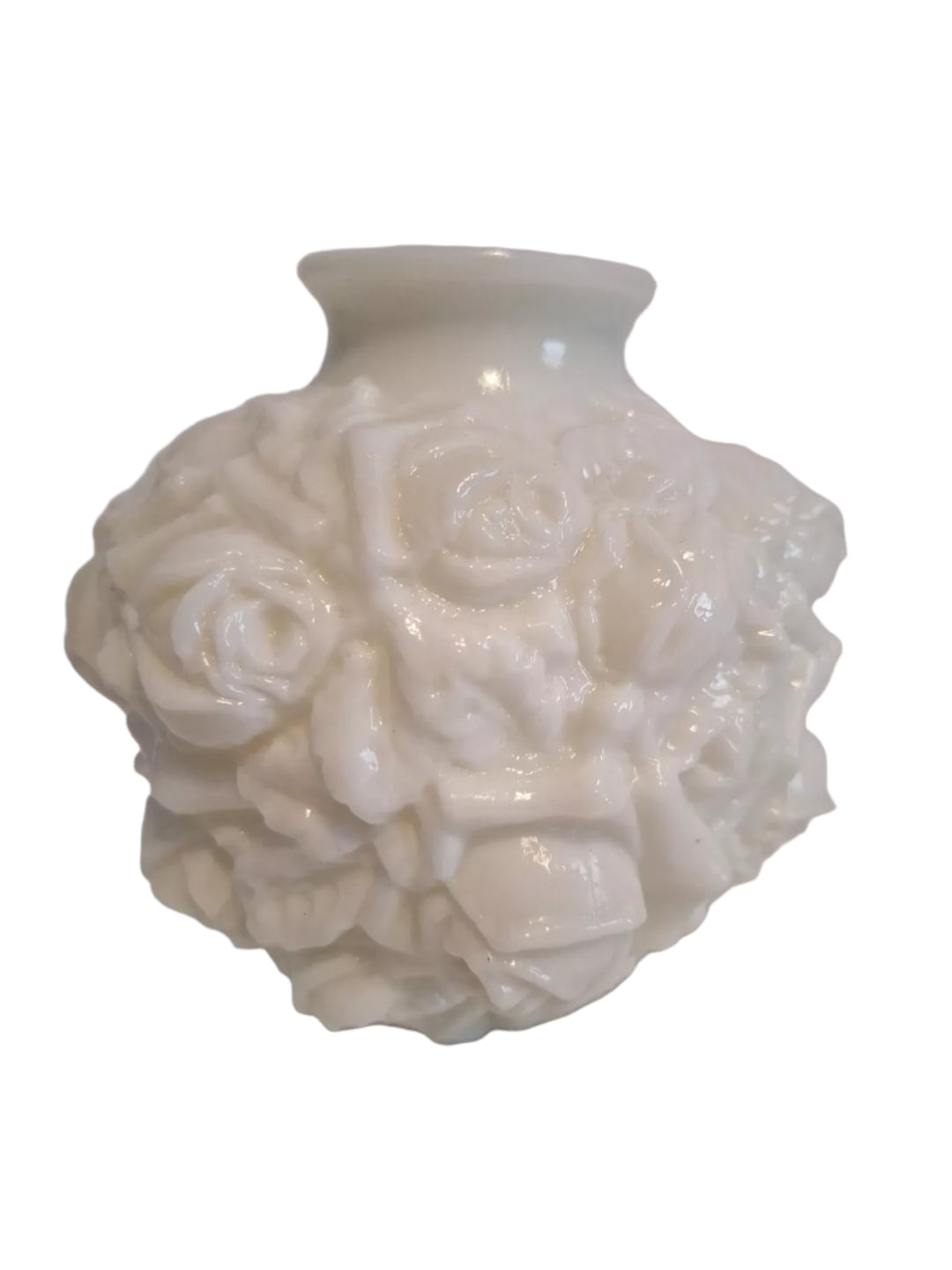 Vintage Imperial Labella Rose Pattern Milk Glass Vase 6" Tall