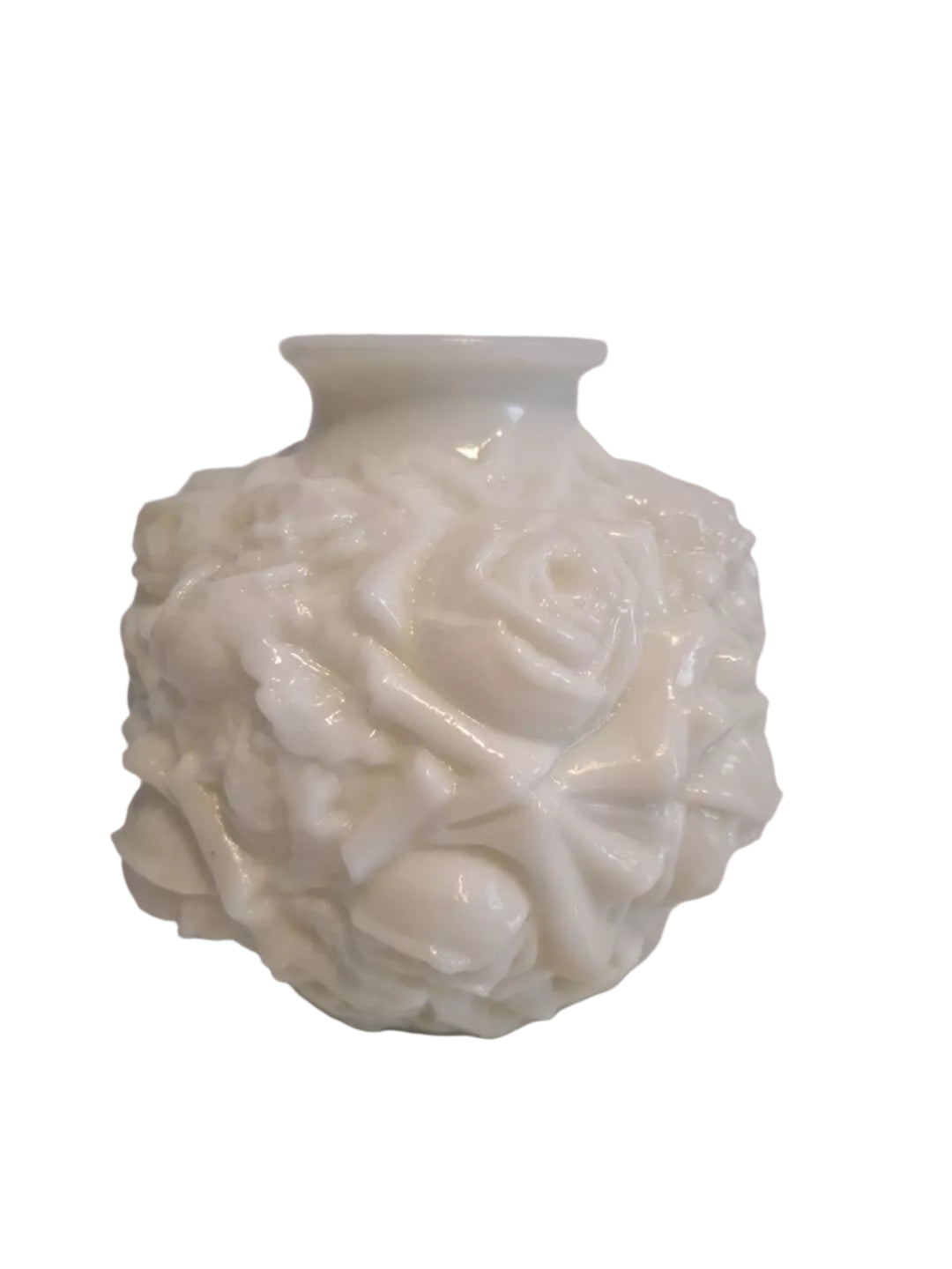 Vintage Imperial Labella Rose Pattern Milk Glass Vase 6" Tall