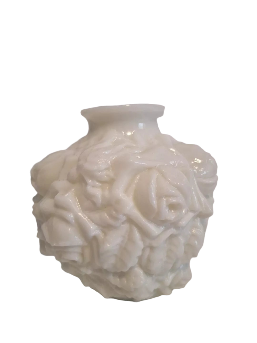 Vintage Imperial Labella Rose Pattern Milk Glass Vase 6" Tall