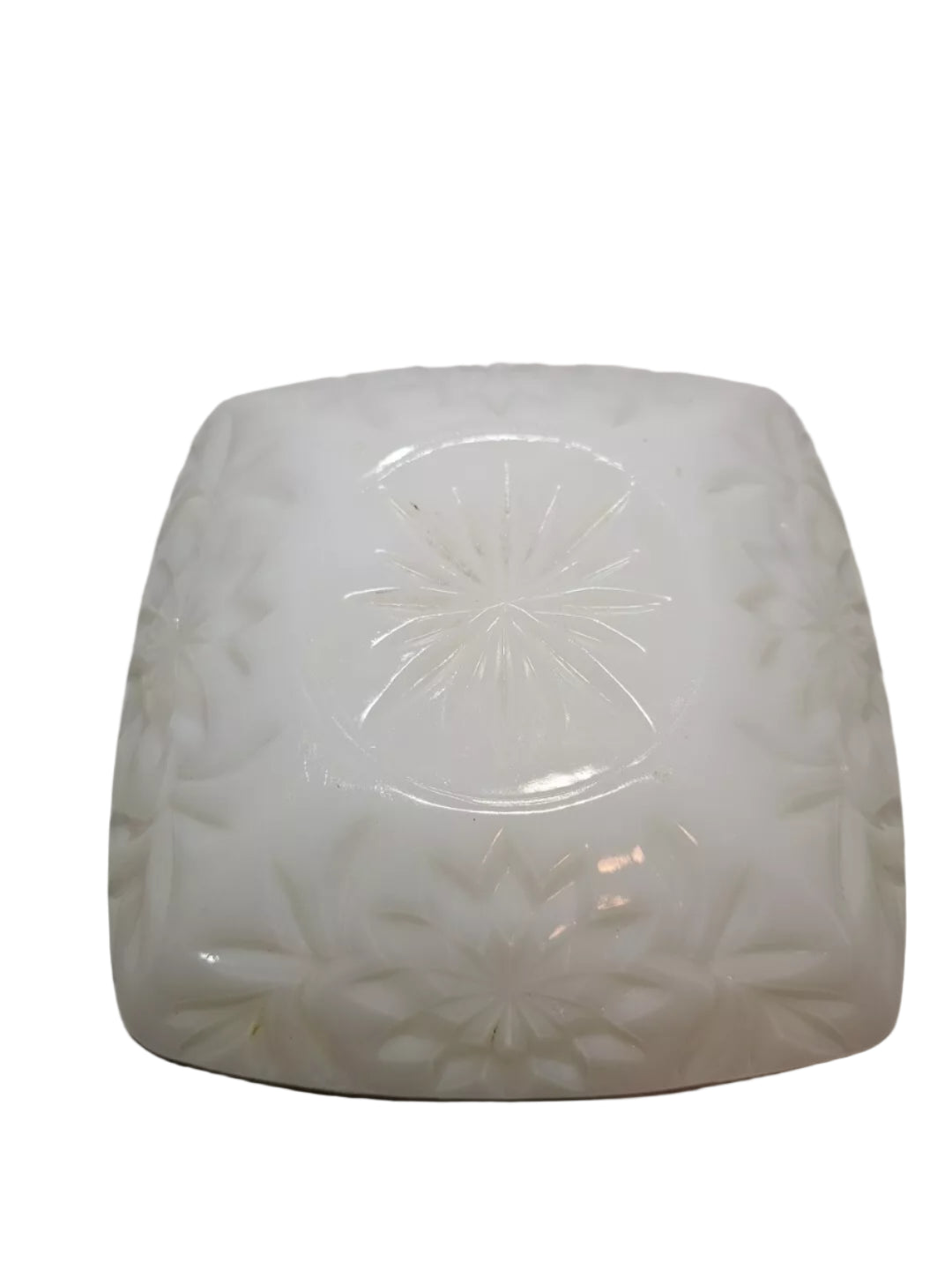 Vintage Hazel Atlas Milk Glass Square Prism Prescut Bowl Scalloped Rim