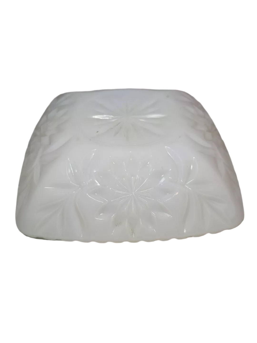 Vintage Hazel Atlas Milk Glass Square Prism Prescut Bowl Scalloped Rim