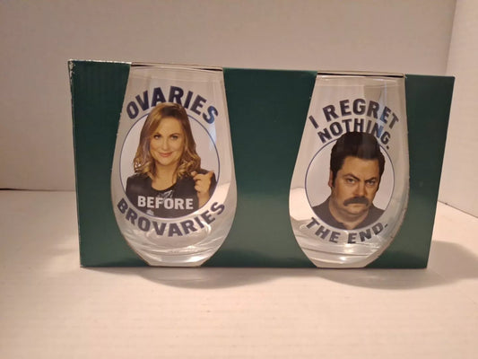 Parks and Recreation Ron & Leslie 20-Ounce Stemless Wine Glasses Set of 2